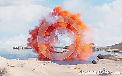 Barren land and lakes with smoke floating, 3d rendering Stock Photo