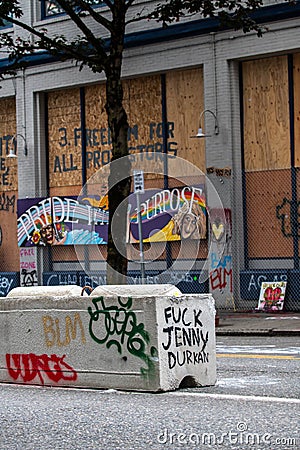 Barricade next to the East Precinct in Seattle June 2020 Editorial Stock Photo