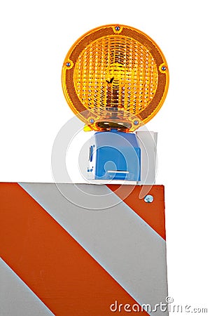 Barricade and Warning Light Closeup Stock Photo