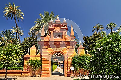 Barrio Santa Cruz at Seville Alcazar Palace, Spain. Editorial Stock Photo