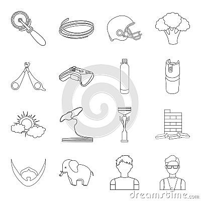 Bars, glasses, teacher and other web icon in outline style.Gas, table, cubes icons in set collection. Vector Illustration