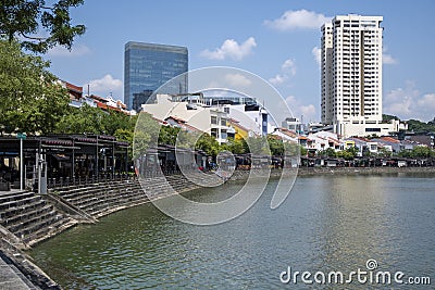 Bars and restaurants along historic Boat Quay, Singapore Editorial Stock Photo