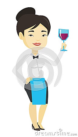 Bartender holding a glass of wine in hand. Vector Illustration