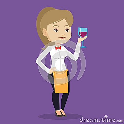 Bartender holding a glass of wine in hand. Vector Illustration