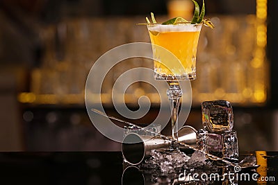 Bartender is making Pisco sour alcohol cocktail drink Stock Photo
