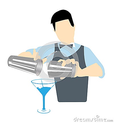 Bartender mixing drinks isolated on white background Cartoon Illustration