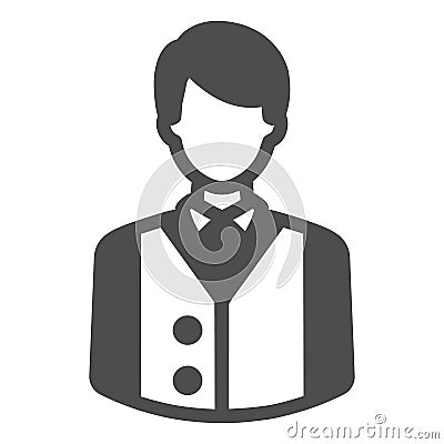 Bartender or waiter in uniform, barkeeper solid icon, catering concept, employee vector sign on white background, glyph Vector Illustration