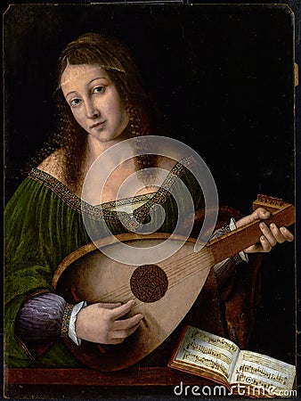 Lady Playing a Lute by Bartolomeo Veneto Stock Photo