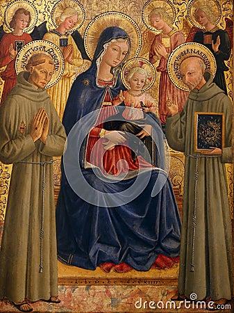 Bartolommeo Caporali: Madonna and Child with St. Francis and Bernardine Editorial Stock Photo