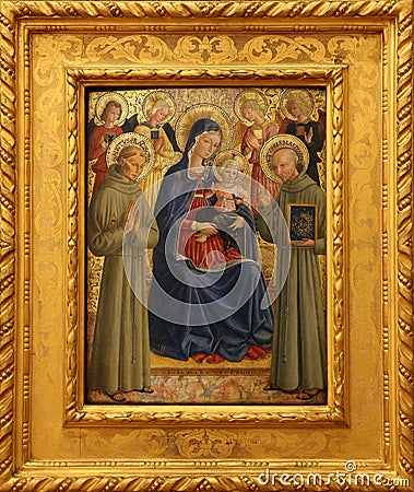 Bartolommeo Caporali: Madonna and Child with St. Francis and Bernardine Editorial Stock Photo