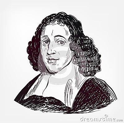 Baruch Spinoza vector sketch portrait isolated Editorial Stock Photo