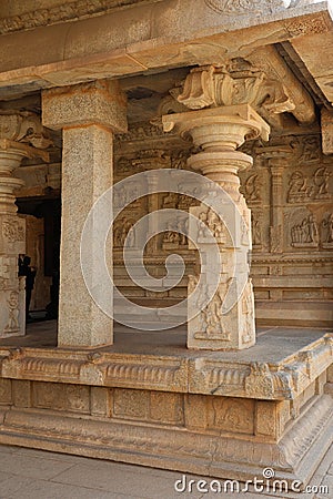 Bas-relief on Column, Hazara Ramachandra Temple, Hampi, near Hospete, Karnataka, India Editorial Stock Photo