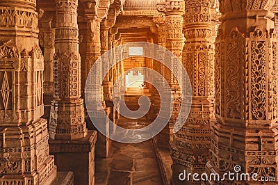 Ancient Ranakpur Jain temple in Rajasthan state, India Stock Photo