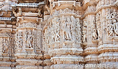 Bas-relief at famous Ranakpur Jain temple in Rajasthan, India Stock Photo