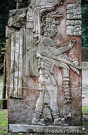 Bas-relief of the mayan king Pakal in Palenque Stock Photo