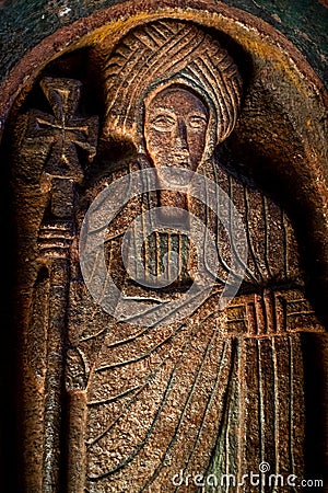 Bas relief of a Saint, Lalibela, Ethiopia Stock Photo
