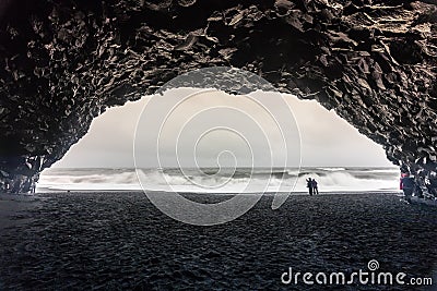 Basalt cave at at Reynisfjara Beach in Southern Iceland Editorial Stock Photo