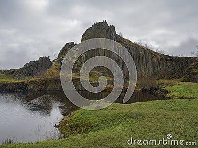 Basalt column pillars lava vulcanic rock formation organ shape w Stock Photo