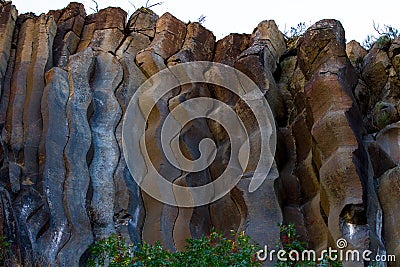 Basalt columns curvy detail Stock Photo