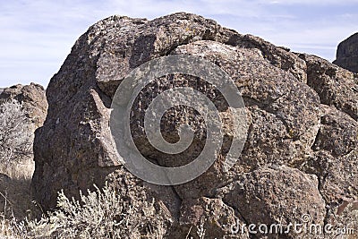 Basalt erratic boulder, Sun Lakes Dry Falls State Park, Washington State Stock Photo