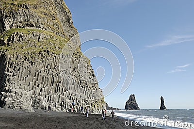 Basalt rock at volcanic beach in Iceland. Stock Photo