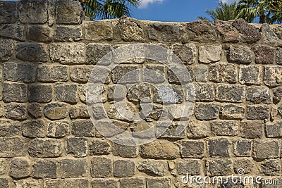 Basalt stone brick traditional wall Stock Photo