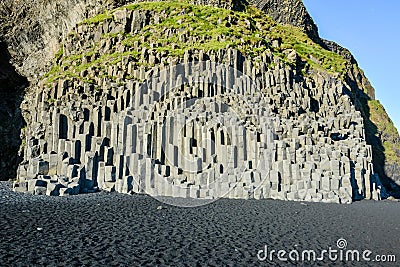 Basalt stone columns on Reynisfjara black beach near Vik Stock Photo