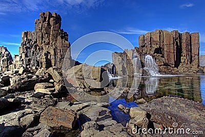 Basalt walls and columns Stock Photo