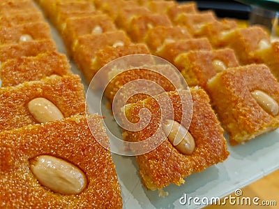 Basbousa Harissa Hareesa- homemade arabic egyptian and lebanese dessert eid ramadan cookies Stock Photo