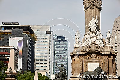 Base of the Angel of Independence statue from the right, some other buildings from the left Editorial Stock Photo