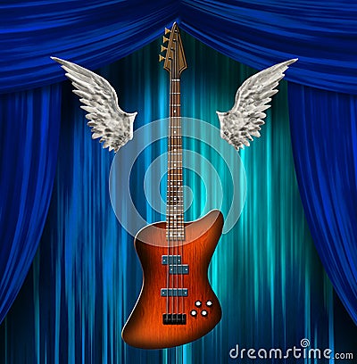 Base Guitar with wings Stock Photo