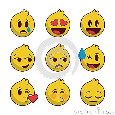 Set emoji with lines edge Stock Photo