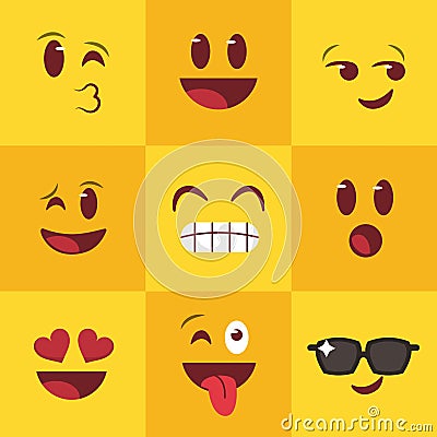 Square yellow emojis icon set Stock Photo