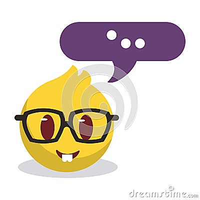 Intellectual emoji face, Writing message Vector Illustration