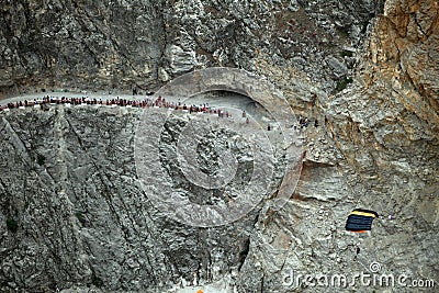 Base Jump after paragliding on the Dark Canyon Editorial Stock Photo