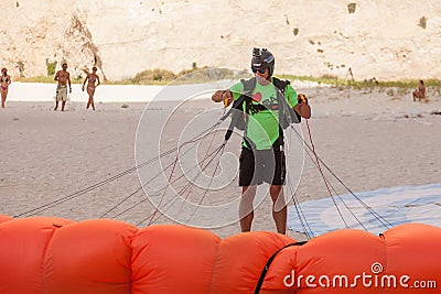 Base jump in shipwreck beach of Zakynthos island Editorial Stock Photo