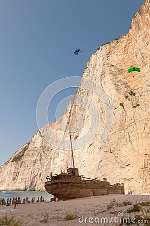 Base jump in shipwreck beach of Zakynthos island Editorial Stock Photo