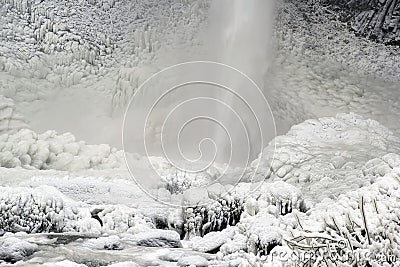 Base of Latourell Falls Frozen in Winter Closeup Stock Photo