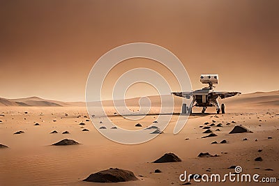 base on Mars, first colonization, martian colony in desert Cartoon Illustration