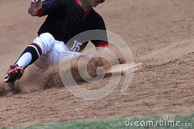 Baseball Action Image - Feet first slide into base Editorial Stock Photo