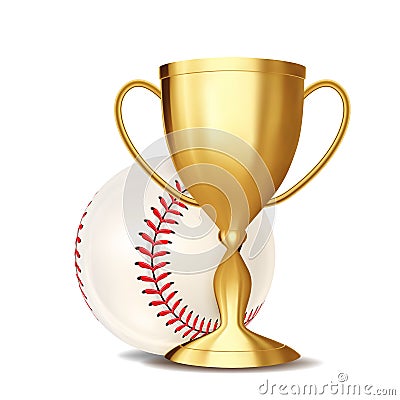 Baseball Award Vector. Baseball Ball, Golden Cup. For Sport Promotion. Tournament, Championship Flyer Design. Baseball Vector Illustration