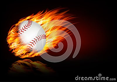 Baseball background with a flaming ball. Vector Illustration