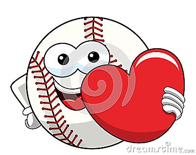 Baseball ball character mascot cartoon love heart vector isolated Vector Illustration