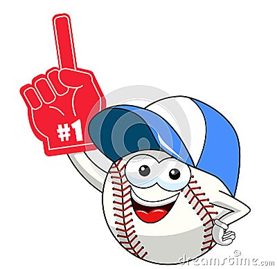 Baseball ball character mascot cartoon supporter number one glove vector isolated Vector Illustration