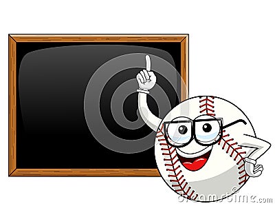 Baseball ball character mascot cartoon teacher blank blackboard or chalkboard vector isolated Vector Illustration