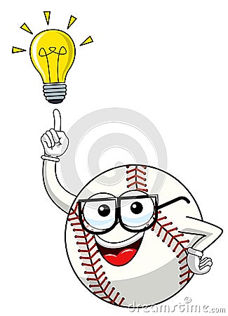 Baseball ball character mascot cartoon vector lightbulb idea innovation isolated Vector Illustration