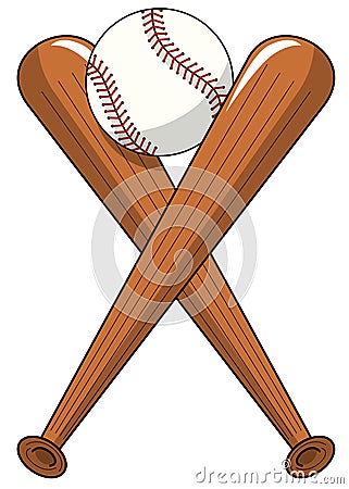 Baseball ball crossed wooden bats logo cartoon vector isolated Vector Illustration