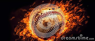 baseball ball in fire with flames in the background Stock Photo