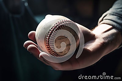 Baseball ball in hand. Generative AI. Stock Photo