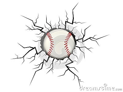 Baseball ball inside cracked hole Cartoon Illustration